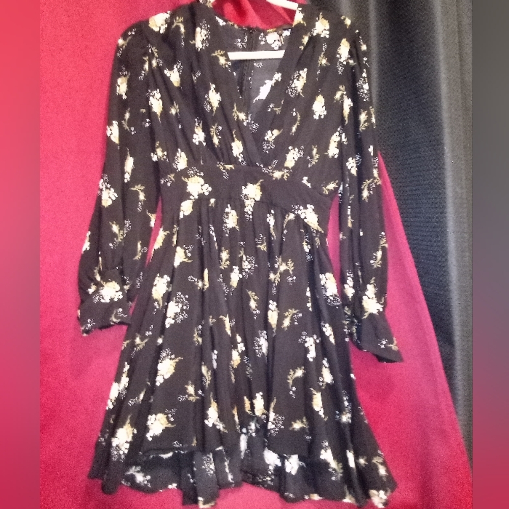 Maje Black and White V-Neck Fit and Flare Dress